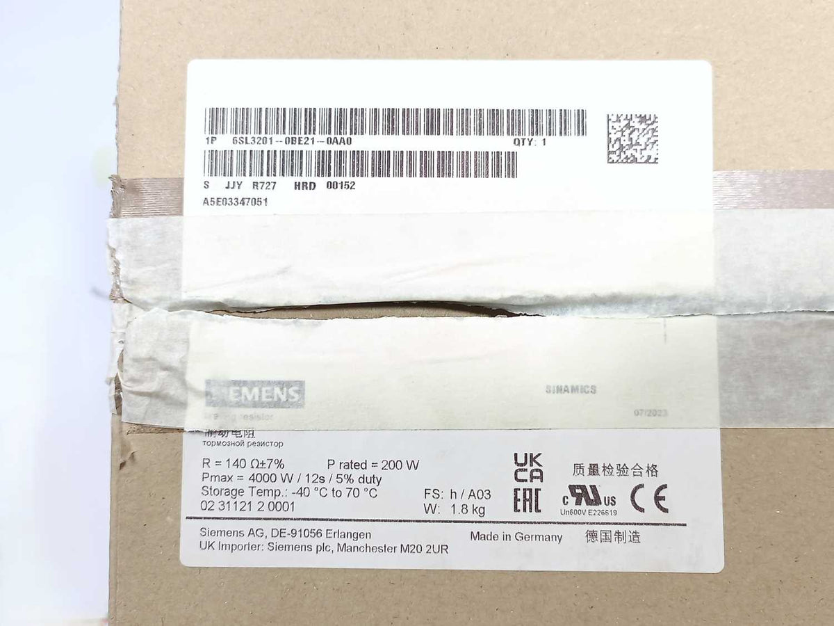 Siemens 6SL3201-0BE21-0AA0 SINAMICS Braking Resistor