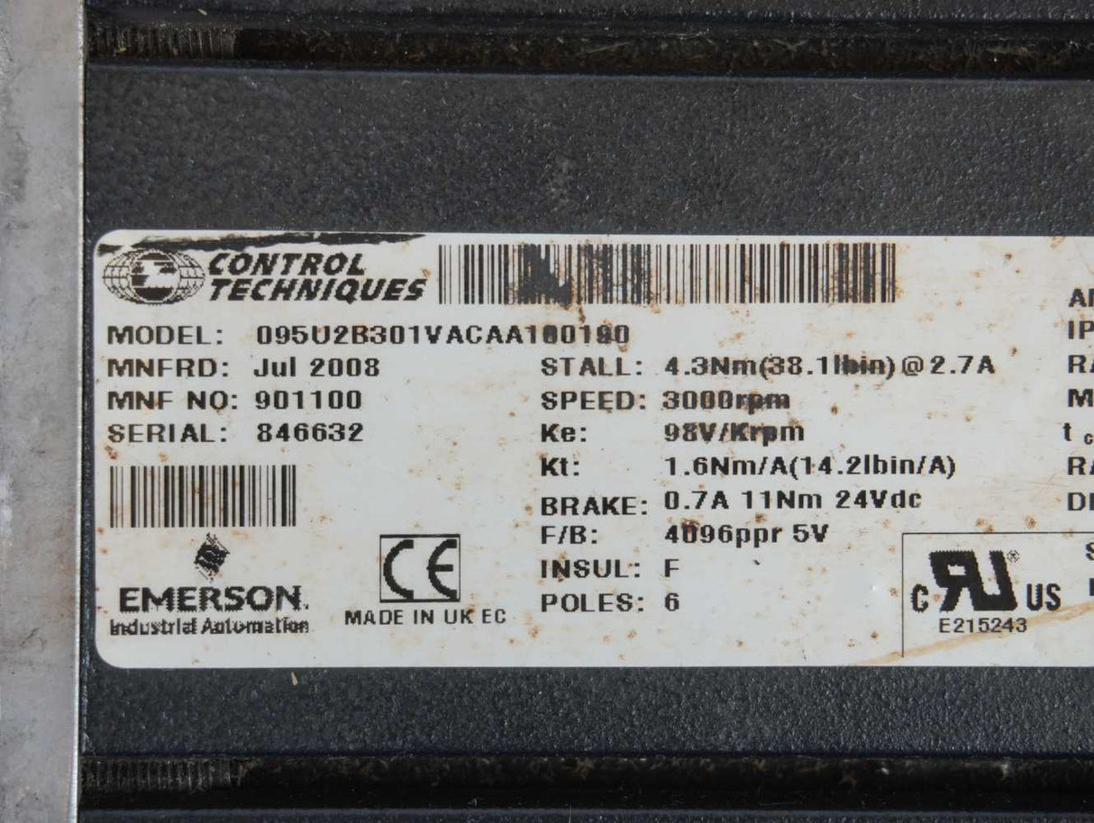 Control Techniques 095U2B301VACAA100190 Servo Motor