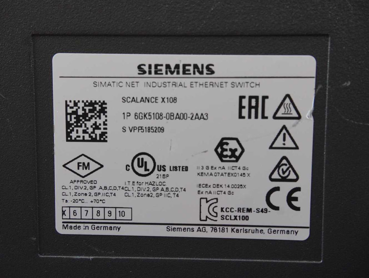 Siemens 6GK5108-0BA00-2AA3 SIMATIC NET SCALANCE X108 Industrial Ethernet Switch