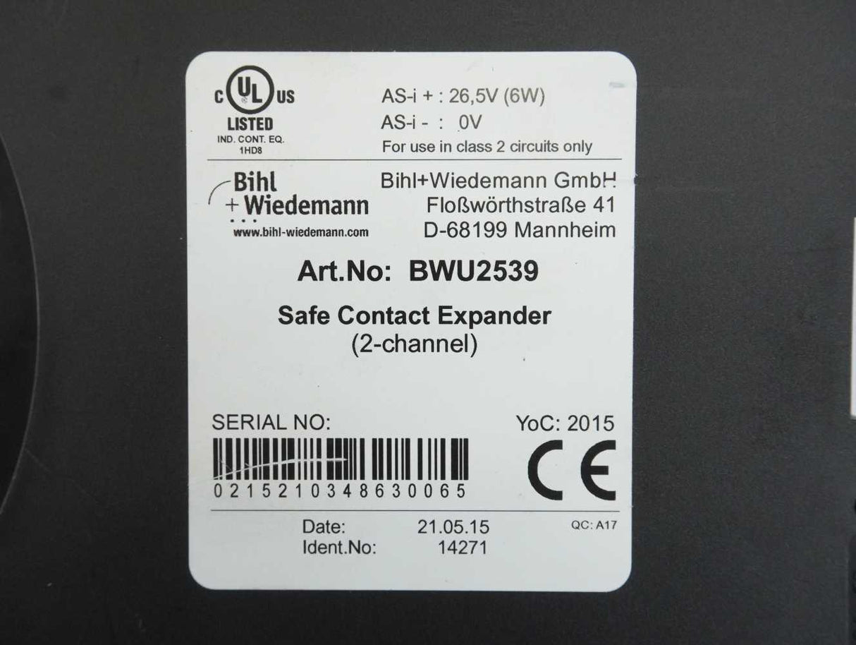 Bihl+Wiedemann BWU2539 Safe Contact Expander (2-channel)