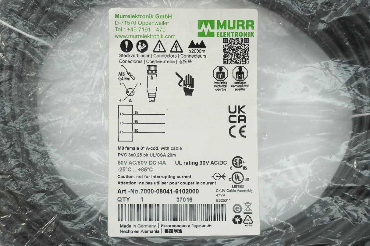 MURR Elektronik 7000-08041-6102000 M8 Female 0° A-cod. with Cable 20m