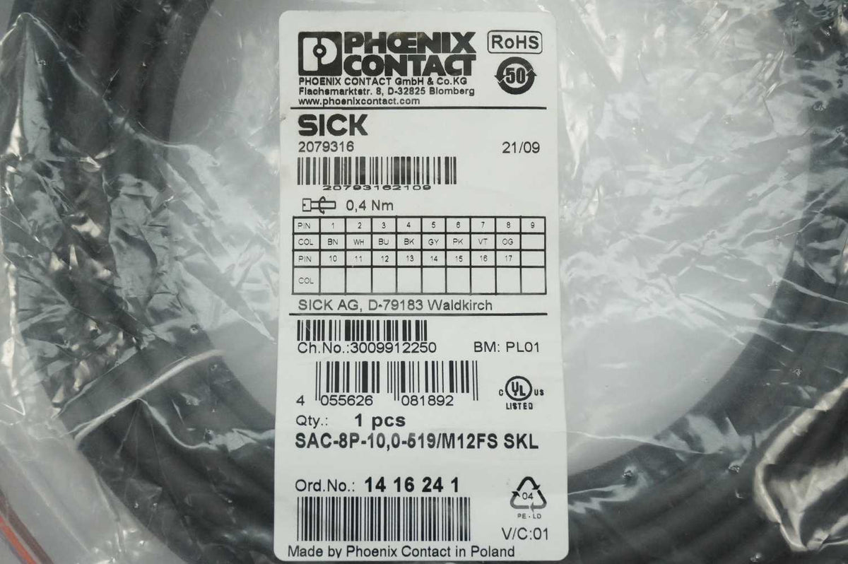 Phoenix Contact 1416241 SAC-8P-10,0-519/M12FS SKL Sensor Cable Assembly