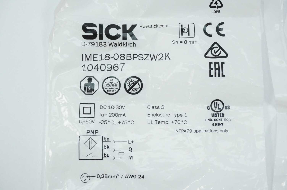 SICK 1040967 IME18-08BPSZW2K Inductive Proximity Sensor