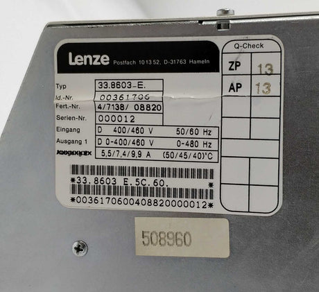 LENZE 8600 AC Drive 33.8603-E