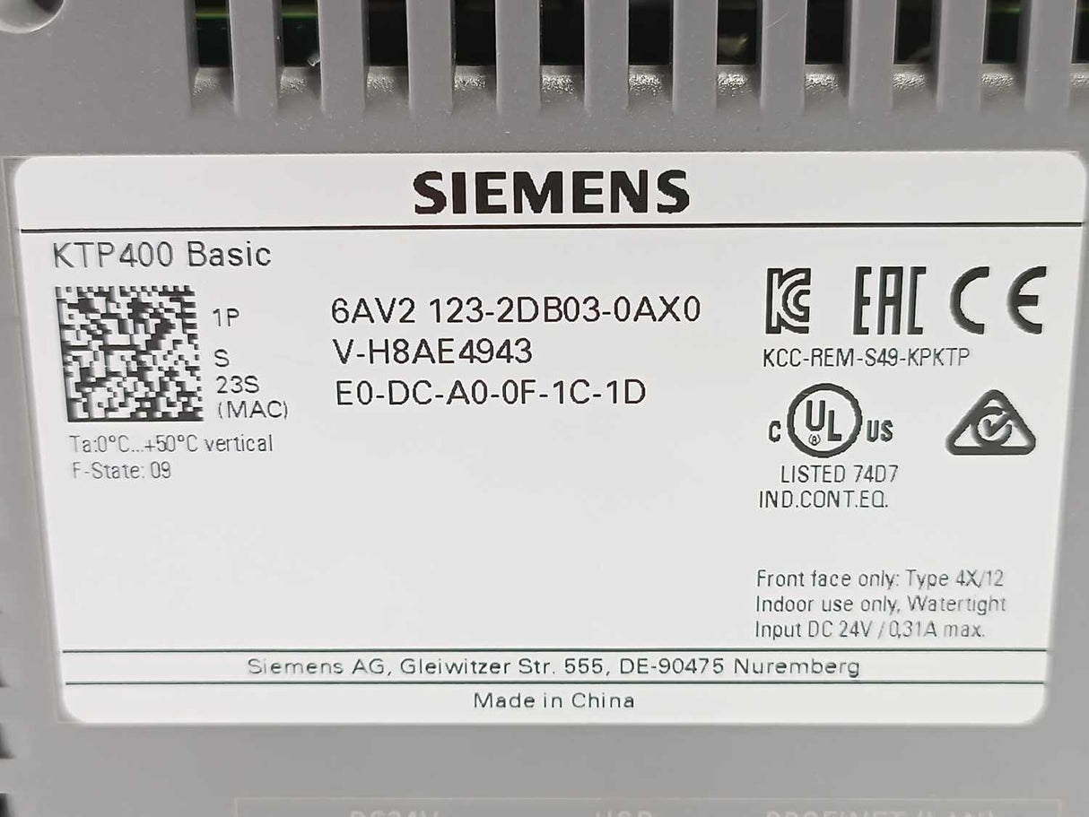 Siemens 6AV2123-2DB03-0AX0 SIMATIC HMI, KTP400 Basic Panel