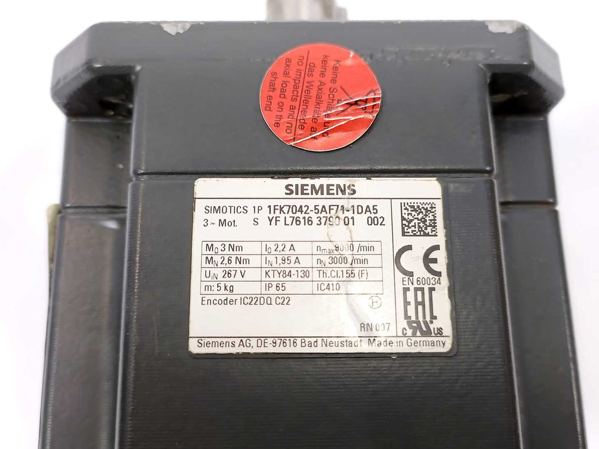 Siemens 1FK7042-5AF71-1DA5 SIMOTICS S Synchronous Servo Motor