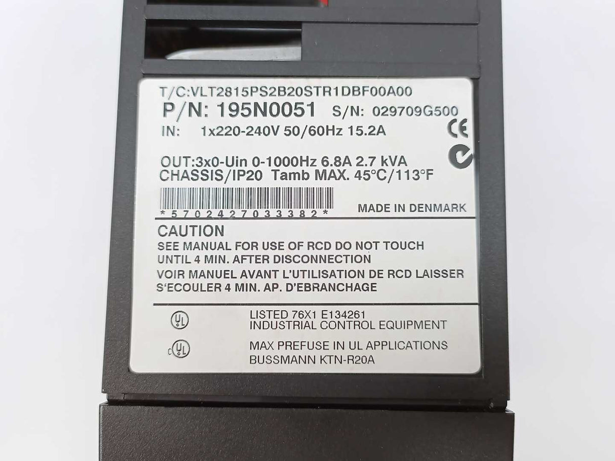 Danfoss 195N0051 VLT 2800 1,5kW VLT2815PS2B20STR1DBF00A00