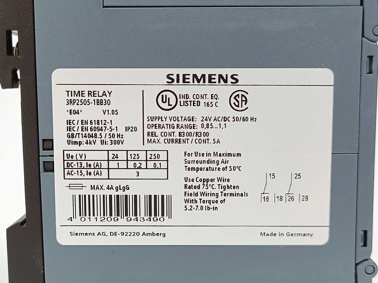 Siemens 3RP2505-1BB30 SIRIUS Timing Relay 0.05 s...100 h