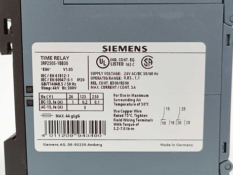 Siemens 3RP2505-1BB30 SIRIUS Timing Relay 0.05 s...100 h
