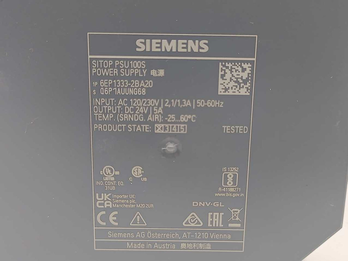 Siemens 6EP1333-2BA20 SITOP PSU100S 24 V/5A Stabilized Power Supply