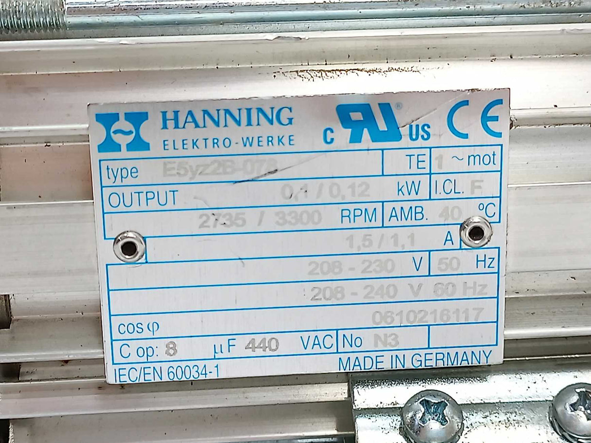 Hanning Elektro-Werke E5yz2B-078 Vacuum Pump SV 1003 D 000PLZZ 0,1/0,12 kW