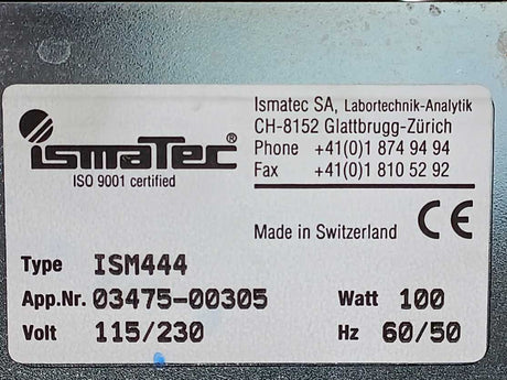 Ismatec ISM444 115/230V, 100W, 60/50Hz Peristaltic Pump