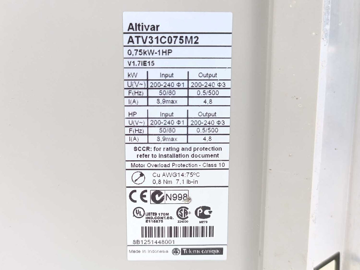 Schneider Electric ATV31C075M2 Altivar Enclosed Variable Speed Drive