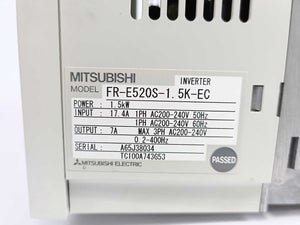 Mitsubishi FR-E520S-1. 5K-EC E500 Inverter, 1.5kW 230V w/ FR-PA02-02 Display