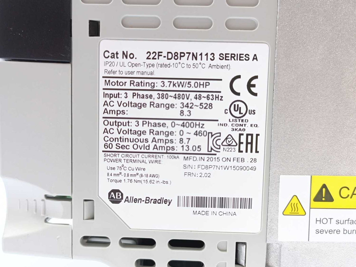 AB 22F-D8P7N113 Ser. A Frequency AC Drive 3.7kW / 5.0HP