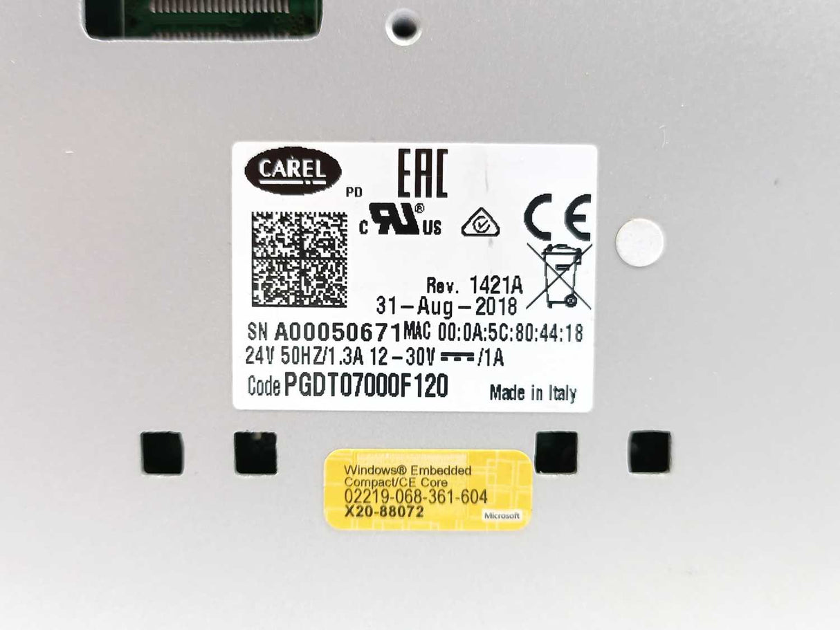 Carel PGDT07000F120 Touch PGD HMI