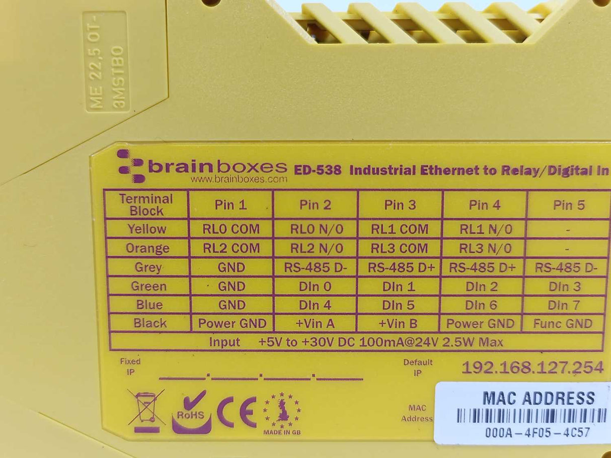 brainboxes ED-538 Industrial Ethernet to DIO 4 Relays & 8 Digital Inputs