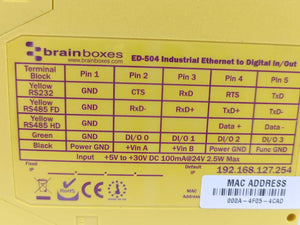 brainboxes ED-504 Industrial Ethernet to DIO 4 Digital Lines + Serial + Switch