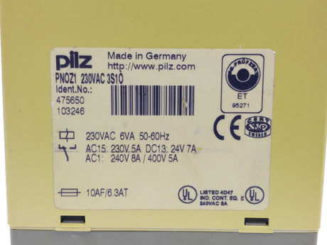 Pilz 475650 PNOZ1 230VAC 3S10 Safety Relay