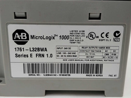 AB 1761-L32BWA Ser. E Micrologix 1000 FRN 1.0