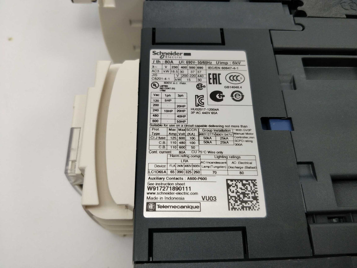 Schneider 60947-2 Combination Motor Controller , Cat. A,  690V, 50/60Hz. 37-50A