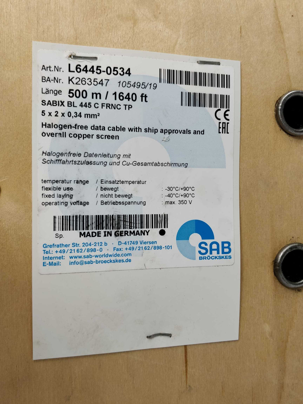 SAB SABIX BL 445 C FRNC TP Halogen-free data cable 5x2x0,34 400m