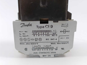 Danfoss 037H0022 Contactor CI 9 w/ 4 Main Contacts 220V coil
