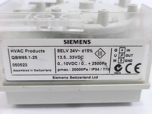 Siemens QBM65.1-25 Air Duct Differential Pressure Sensor with Display