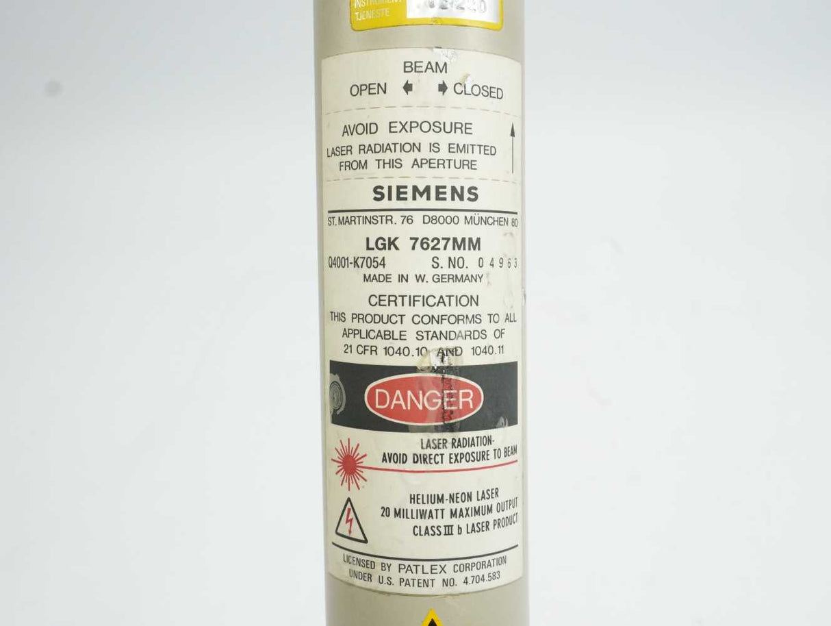 Siemens Q4001-K7054 LGK 7627MM Helium-Neon Laser