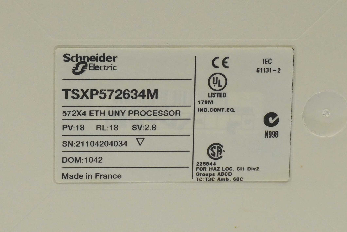 Schneider Electric TSXP572634M Unity Processor with TSXMRPP384K Memory Card