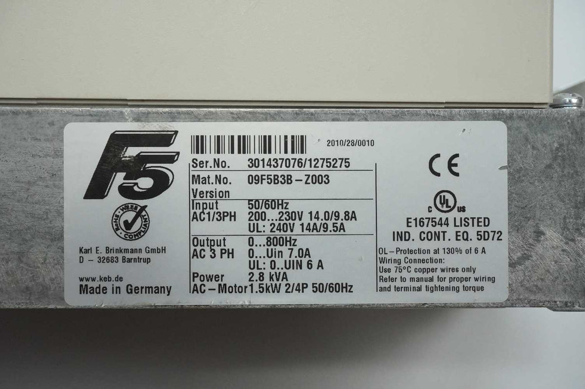 Keb 09F5B3B-Z003 F5 AC Drive 1.5kW