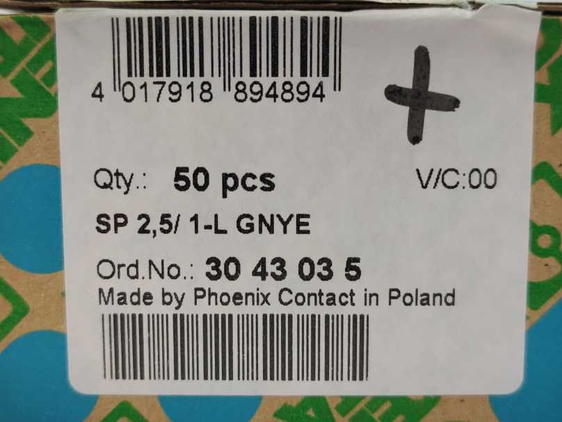 Phoenix Contact 3043035 SP 2,5/ 1-L GNYE - Plug x50pcs
