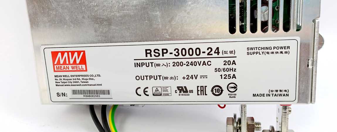 Mean Well RSP-3000-24 PSU, IN: 200-240VAC 20 A, 50/60Hz, OUT: +24V, 125A