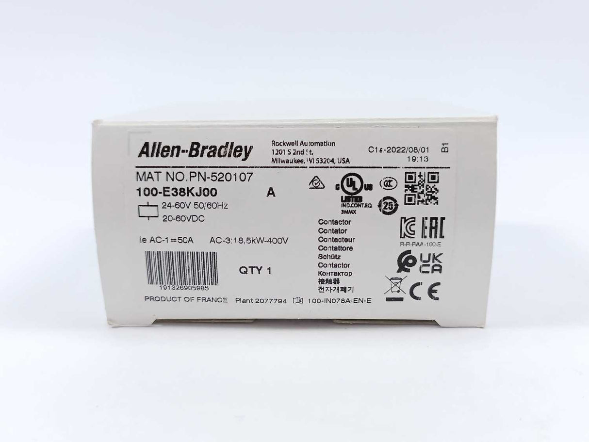 AB 100-E38KJ00 Contactor 24-60V 50/60Hz 20-60VDC Ser A