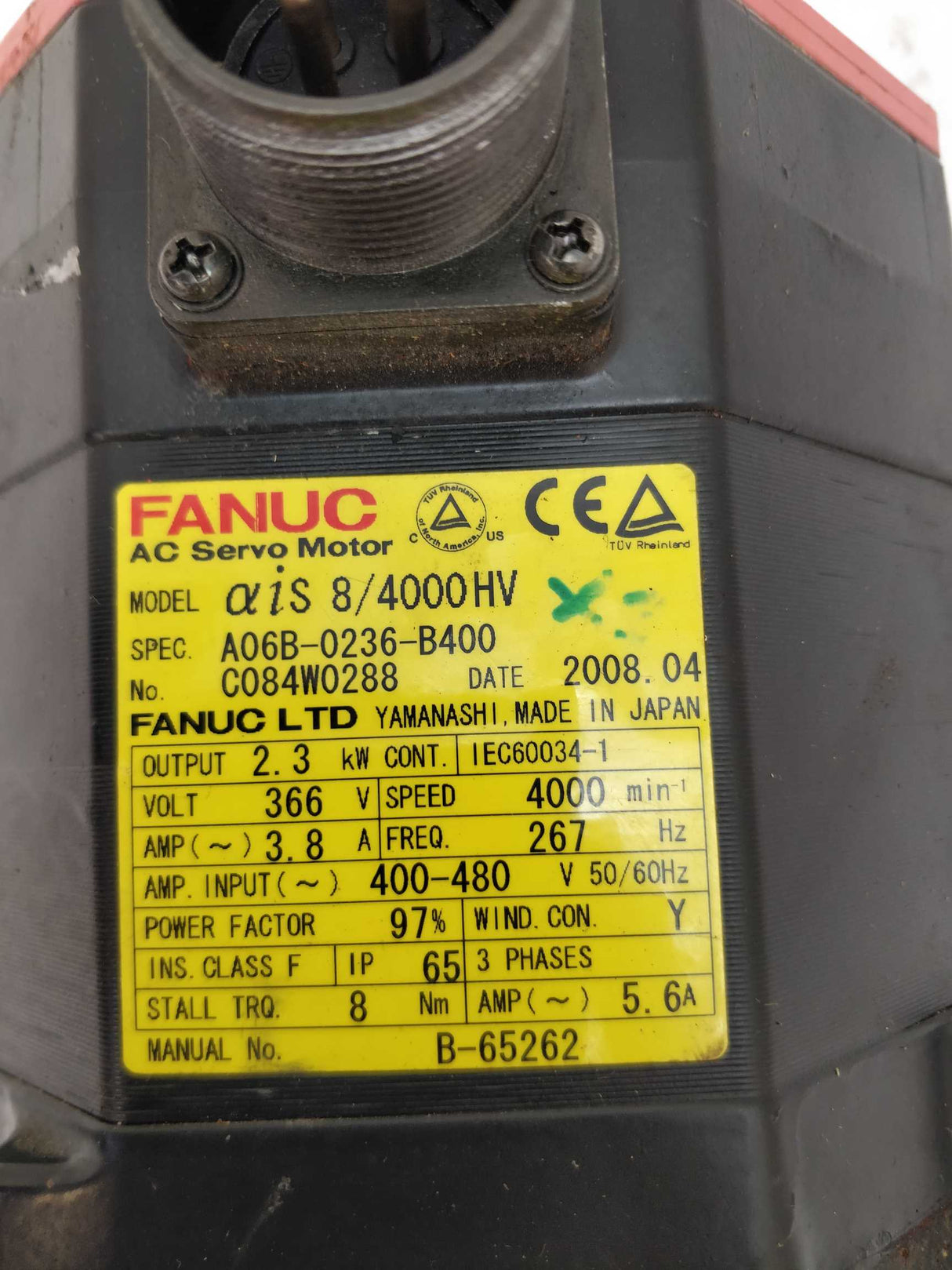 GE Fanuc A06B-0236-B400 AC Servo Motor, spec.  AIS8/4000HV