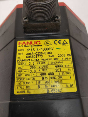 GE Fanuc A06B-0236-B100 AC Servo Motor, spec. AIS8/4000HV