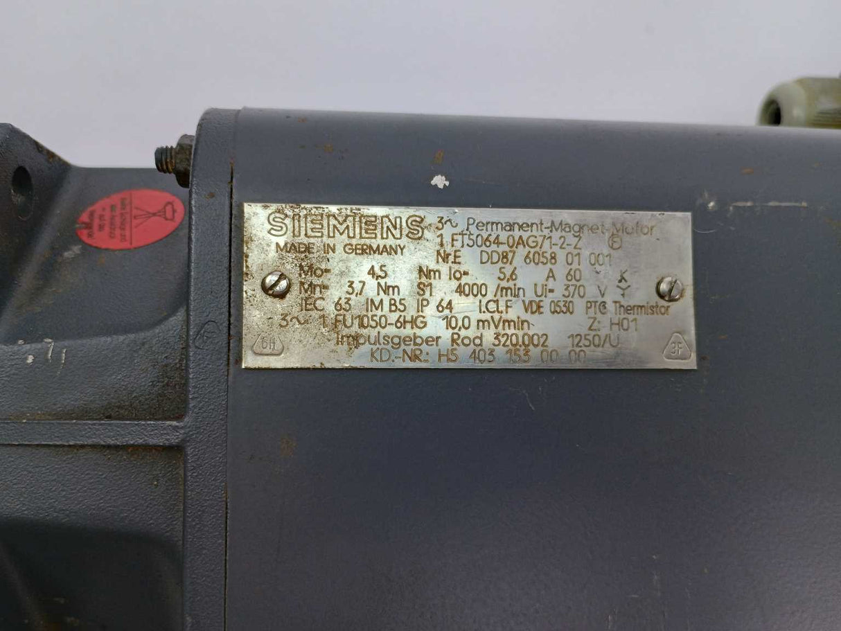 Siemens 1FT5064-0AG71-2-Z Permanent Magnet Motor