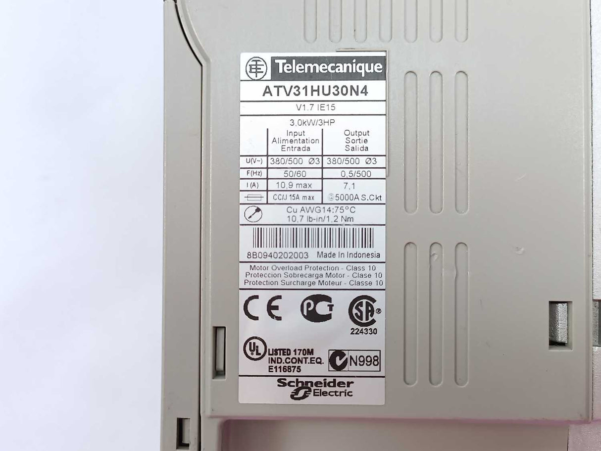 Schneider / Telemecanique ATV31HU30N4 Variable Speed Drive, 3,0kW/3HP