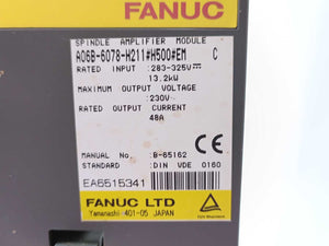 Fanuc A06B-6078-H211#H500#EM Spindle Amplifier Module, Ser.C 283-325V, 13,2kW