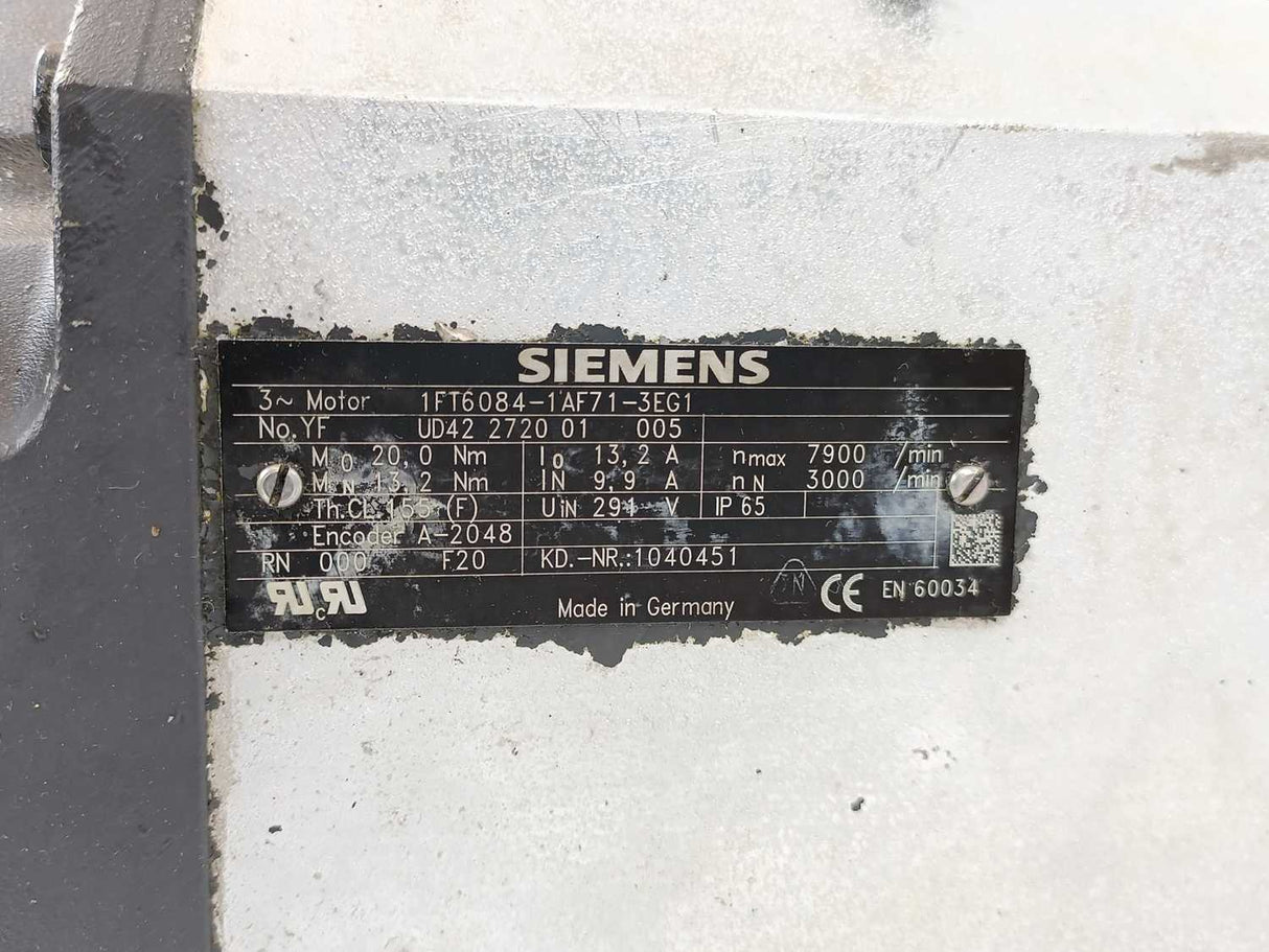 Siemens 1FT6084-1AF71-3EG1 Synchronous Servo Motor