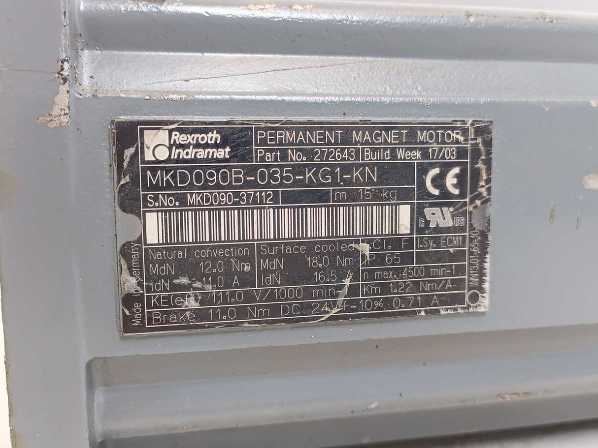 Rexroth Indramat MKD090B-035-KG1-KN Permanent Magnet Motor w/ 2 cables