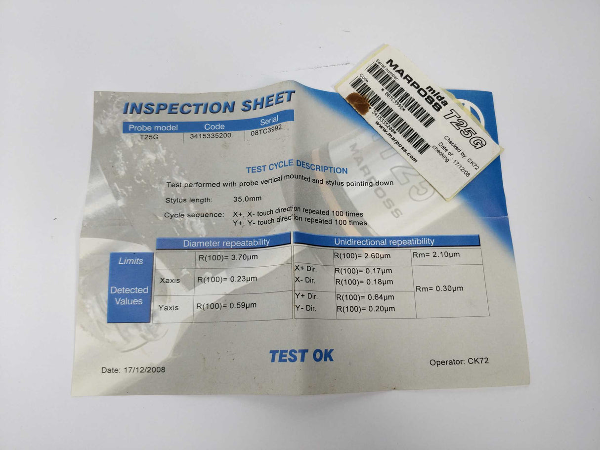 Marposs  08TC3992 T25