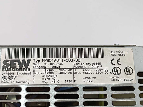 SEW-EURODRIVE  MPB51A011-503-00 MOVIDYN 8260745 20A Servo Controller 11kW