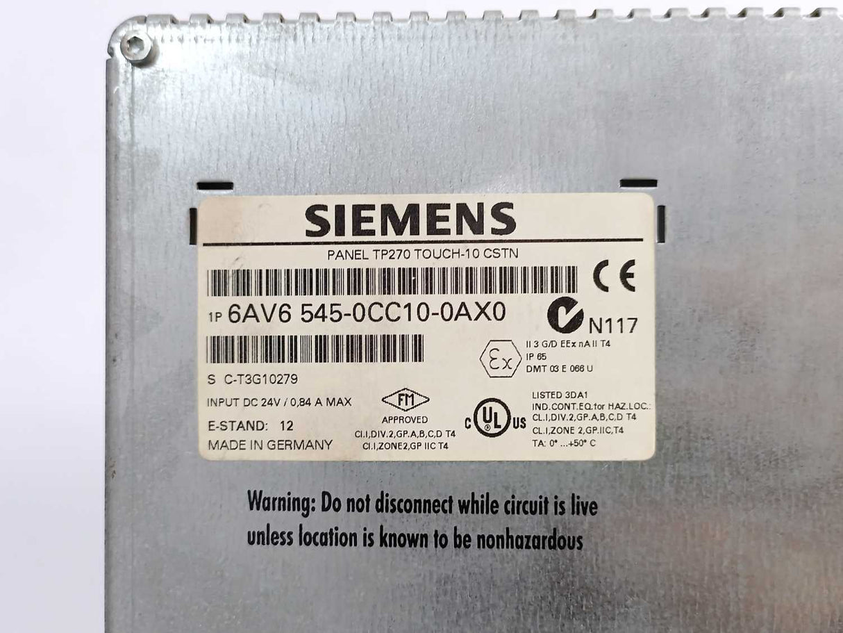 Siemens 6AV6545-0CC10-0AX0 SIMATIC TP 270 10" Touch Panel