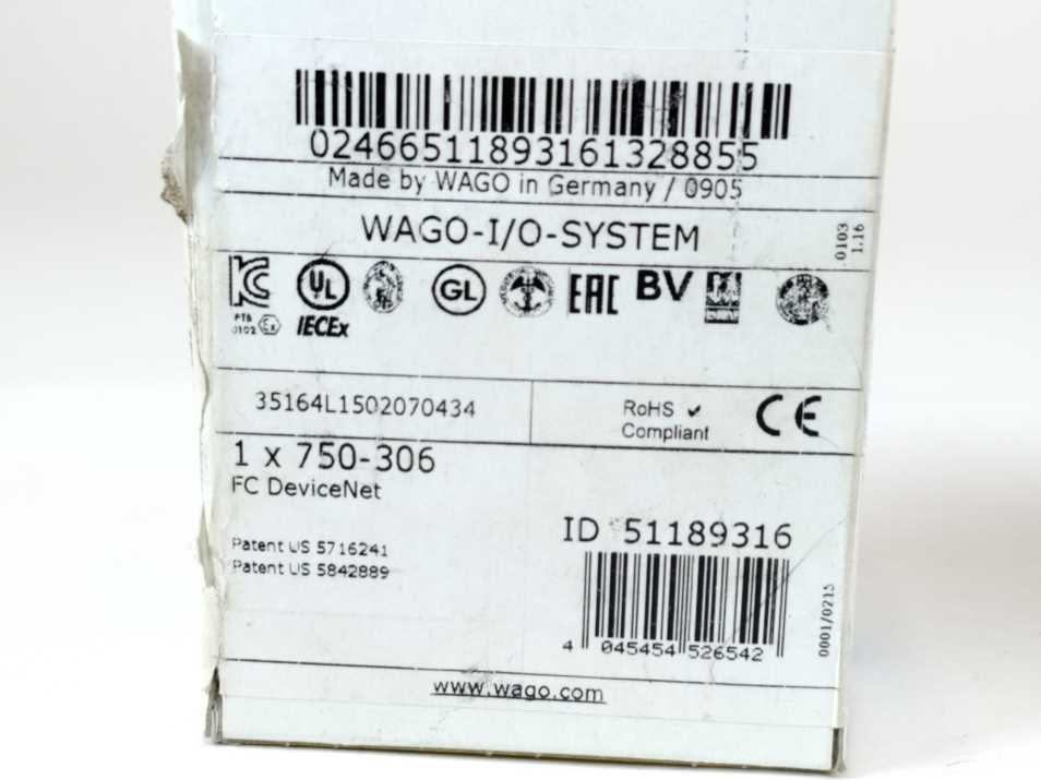 Wago 750-306 Fieldbus Coupler DeviceNet