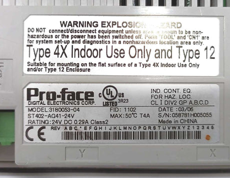 Pro-Face 3180053-04 ST402-AG41-24V Touch Screen, dimm display light.