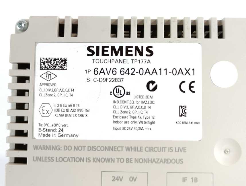 Siemens 6AV6642-0AA11-0AX1 SIMATIC Touch Panel TP177A