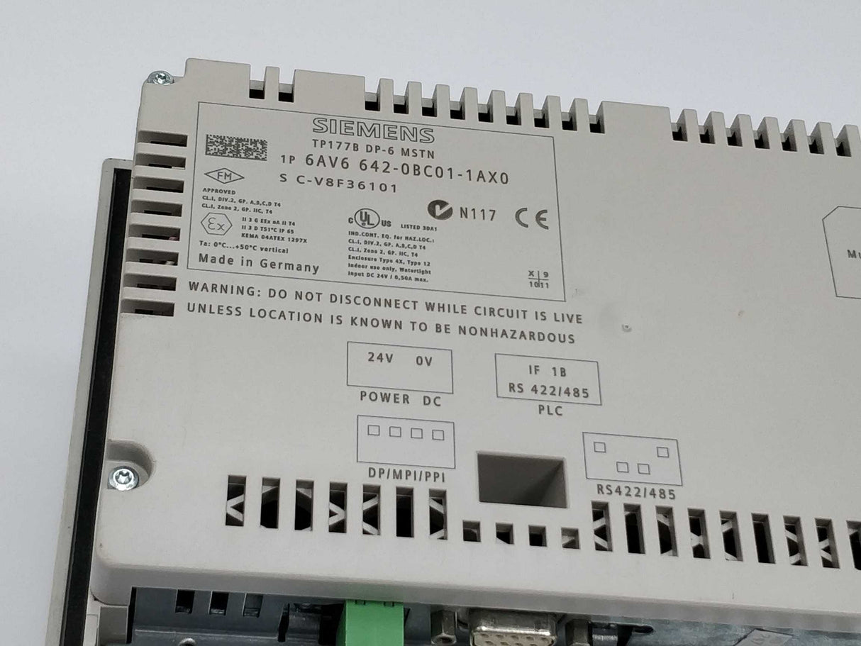 Siemens 6AV6 642-0BC01-1AX0 Simatic touch panel TP177B DP-6 MSTN
