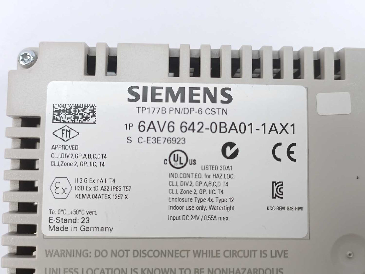 Siemens 6AV6642-0BA01-1AX1 TP177B PN/DP-6 CSTN Color Display