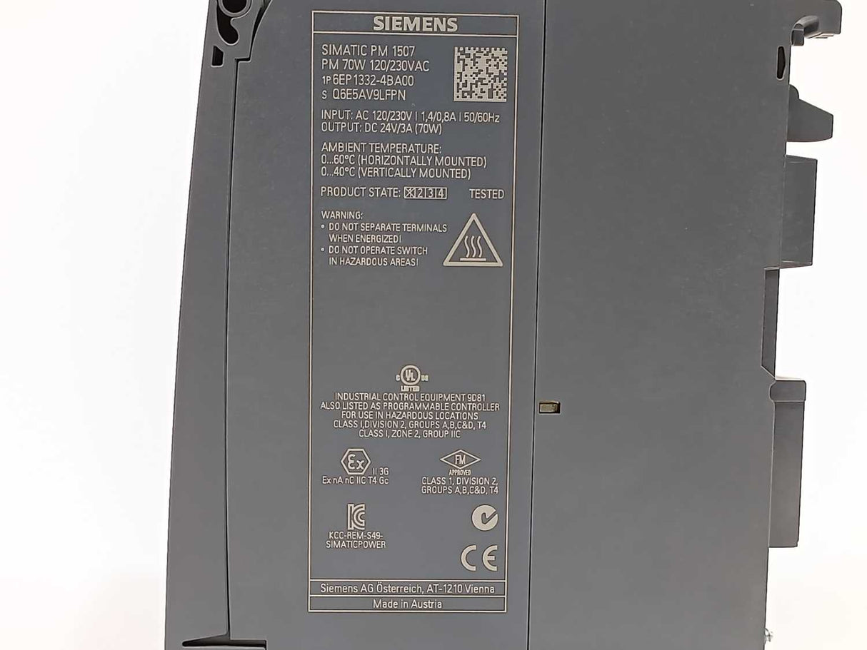 Siemens 6EP1332-4BA00 SIMATIC Power Supply 1507 24 V/3